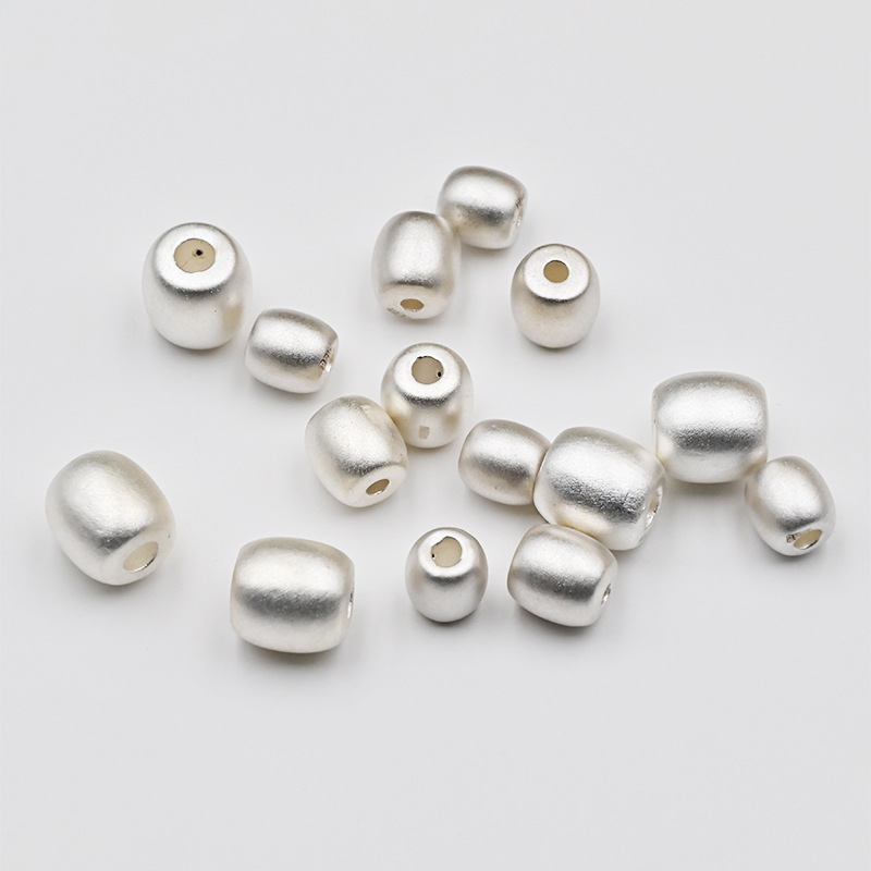 S999纯银硬3D足银长形桶珠定制人名生肖星座LOGO激光刻字手串配件