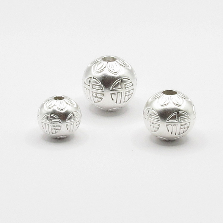 S999纯银3D硬足银五福临门福字素银珠路路通红绳男女款手串链配件