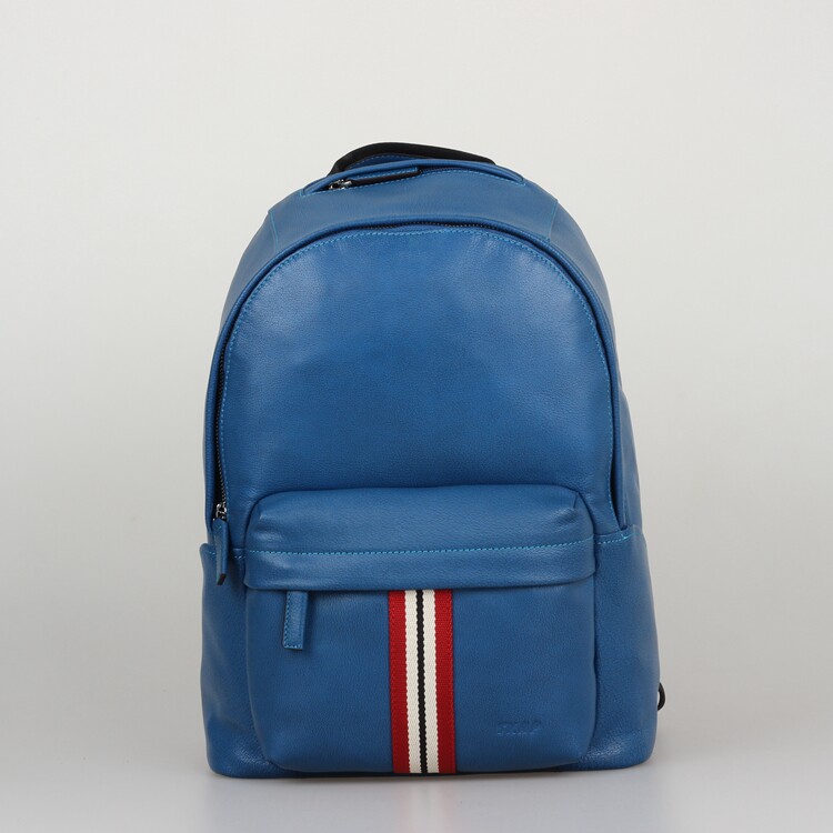 skap圣伽步双肩包蓝色头层牛皮背包