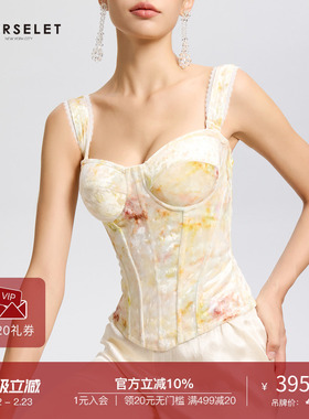 CORSELET 瓦尔登湖提花天鹅绒丝绒鱼骨胸衣吊带修身外穿上衣女
