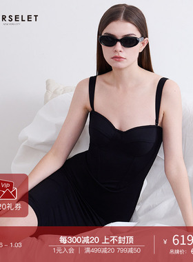 CORSELET 黑色鱼骨胸衣连衣裙束腰塑性晚宴礼服优雅吊带连衣裙