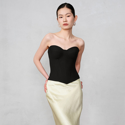 CORSELET 经典黑色鱼骨胸衣女外穿束腰修身气质美背内搭抹胸上衣