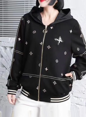 欧洲站外套2025春新款虞美人81301大码洋气拉链开衫连帽棒球服女