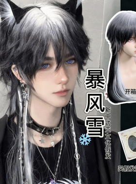 三只猫Meow |暴风雪 新中式中性风 反翘王粲狼尾鲻鱼头亚文化假发