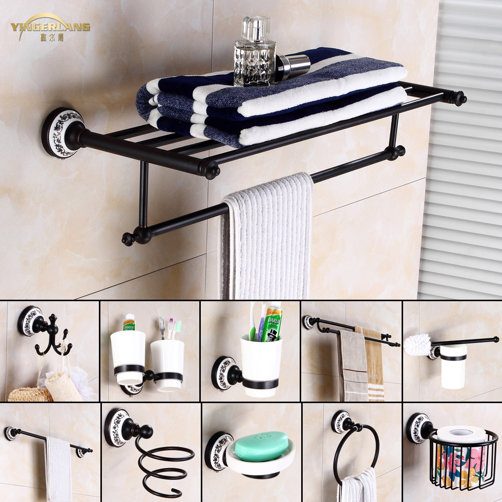 仿古全铜折叠毛巾架 黑色古铜 浴巾架套装 欧式卫生间浴室置物架