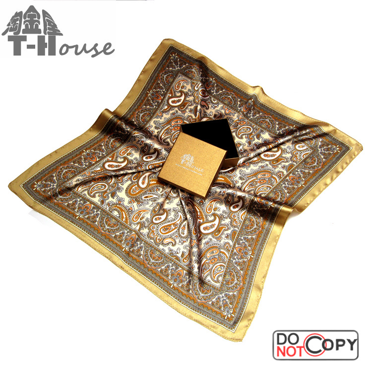 腰果花金棕色男士丝巾