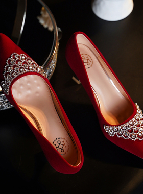 婚鞋红色秀禾服鞋子粗跟好穿不累脚中式新娘鞋礼服鞋高跟结婚敬酒