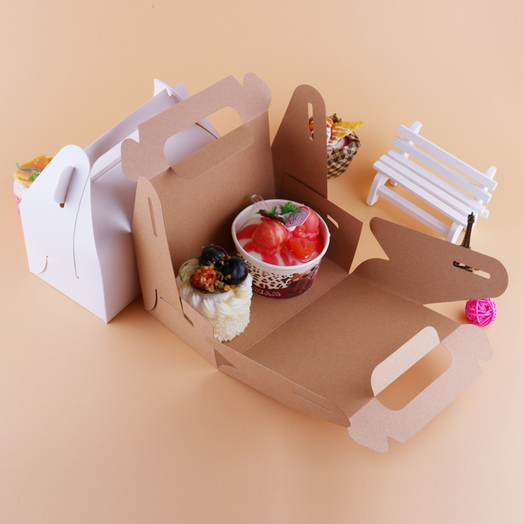 中号手提甜点打包盒西点蛋糕盒整半卷慕斯蛋糕盒点心包装盒炸鸡盒