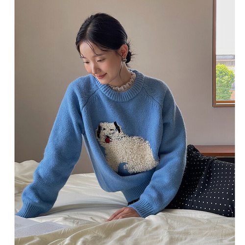 【ENFP毛绒小狗】韩系立体蝴蝶结卡通植绒毛衣女士秋季新款针织衫