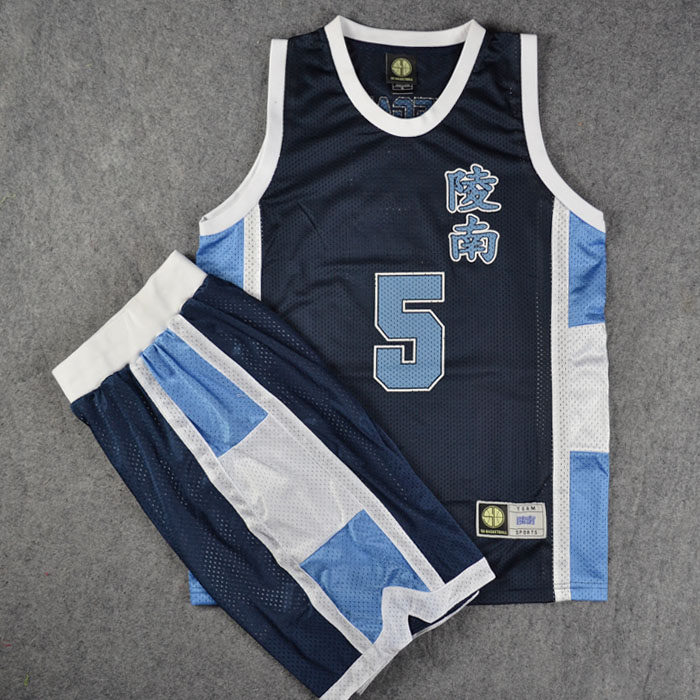 SD灌篮高手球衣队服陵南5号池上亮二篮球衣背心深蓝色篮球服套装