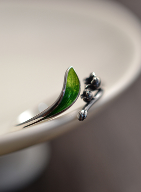 S925银烧蓝戒指女小众设计感