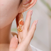 原创设计925银镀金长流苏镶嵌南红莲花立体柿子莲蓬耳线 莲柿清欢