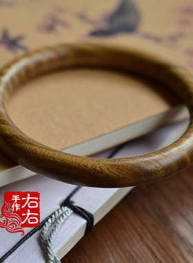 手工雕刻绿檀木手镯香味细圈镯子木质古典中国风包邮送麻布袋