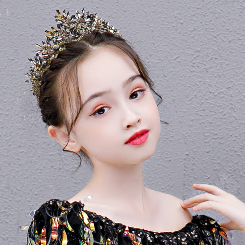 女童模特走秀演出头饰水晶皇冠儿童礼服公主裙配饰品王冠发箍头饰