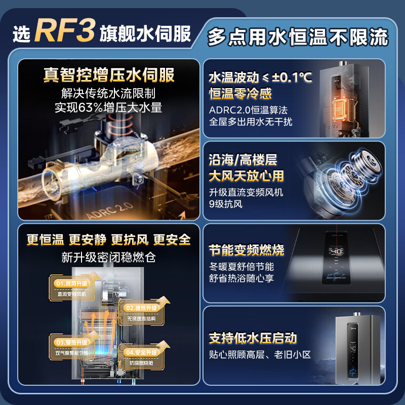 Midea/美的 JSQ25-RF3 RF3天然气增压水伺服零冷感节能速热热水器