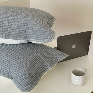 韩国砂洗80支全棉加厚绗缝成人枕巾 夹棉枕套皮 纯棉吸汗可固定