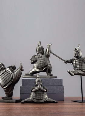 复古新中式风士兵摆件胖卫兵秦代兵马俑摆件家居书房橱窗装饰品