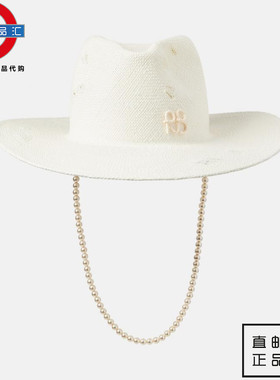 英伦代购 3女新款RUSLAN BAGINSKIY 人造珍珠装饰的草编软呢帽