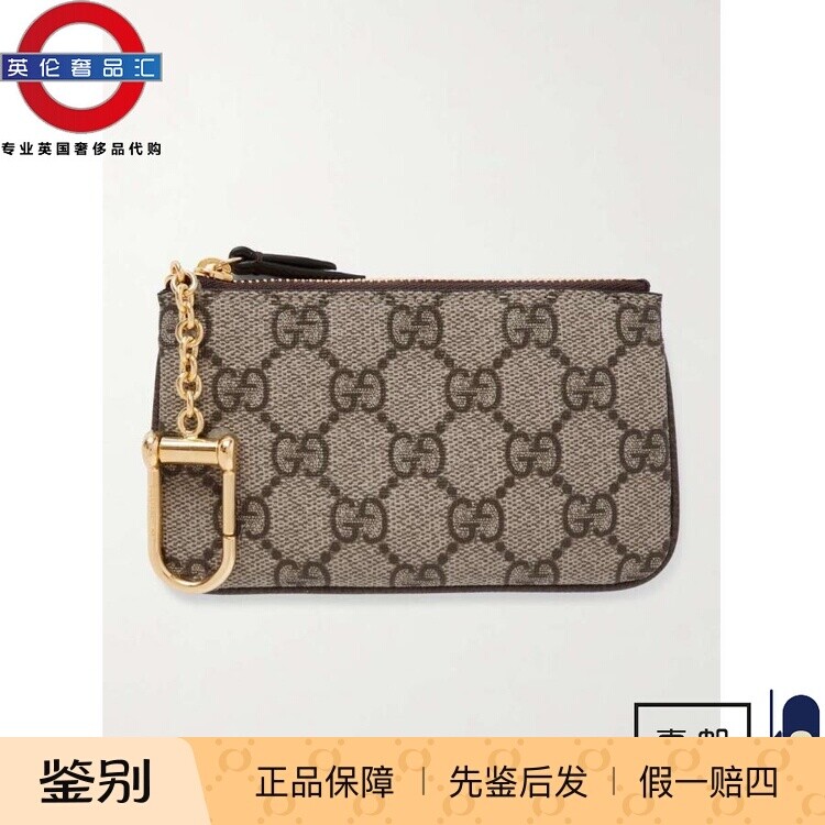 英伦代购 2女新款Gucci/古驰 皮革边饰印花涂层帆布钱包 伦敦包邮