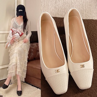 法式气质方头浅口单鞋女2026新款春季粗跟高跟鞋配裙子玛丽珍鞋