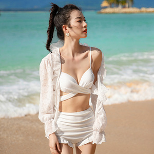 长袖分体游泳衣女款夏季白色罩衫纯欲风高级感高颜值爆款2023新款