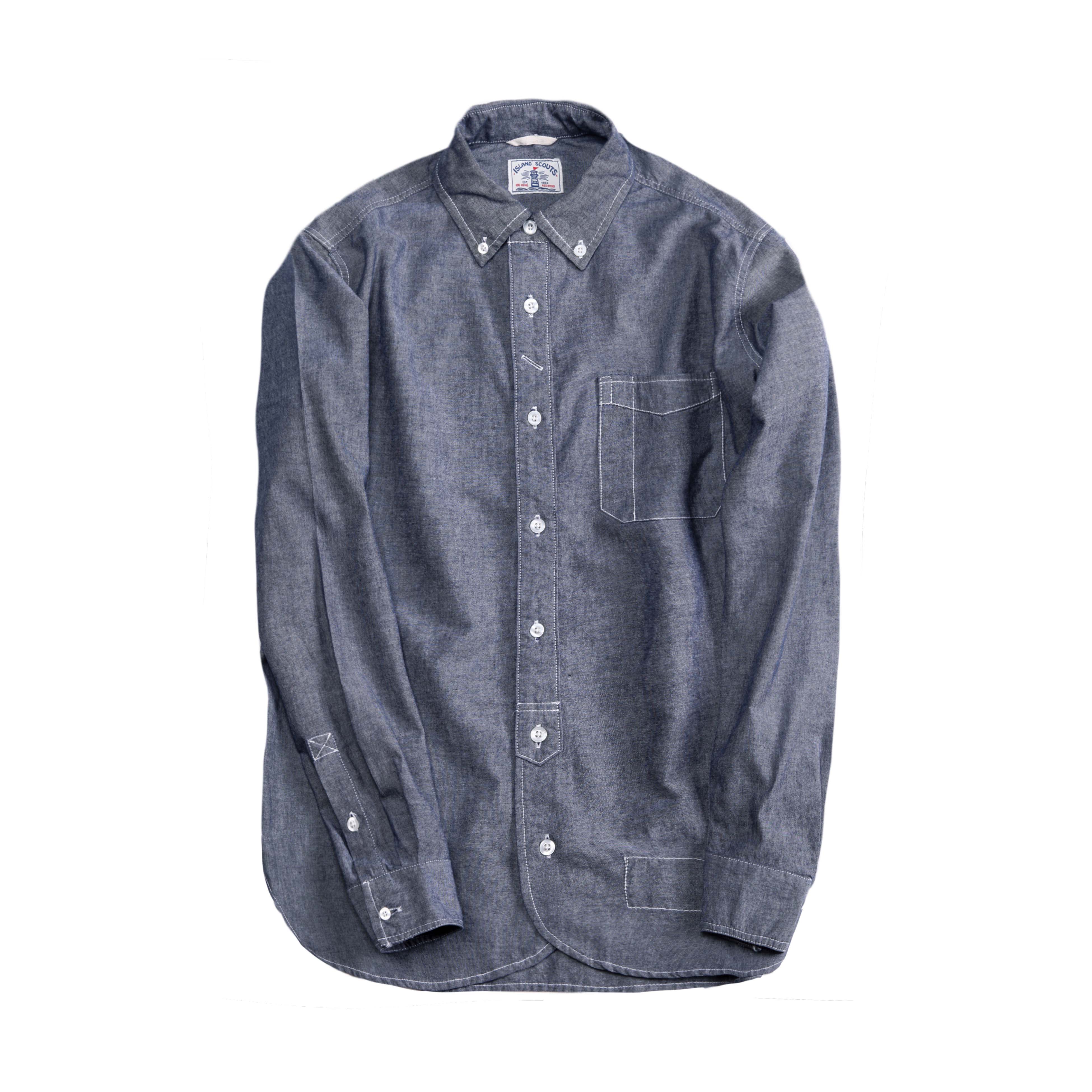 ISLAND SCOUTS 日本精棉青年布Chambray 工装衬衫 牛仔蓝做旧洗水