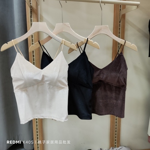 金丝绒小吊带背心女秋新款带胸垫固定杯西装内搭性感打底上衣5211