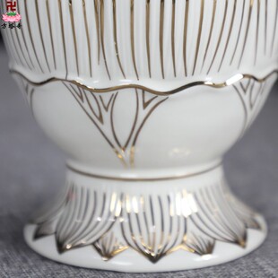 中式10寸陶瓷白瓷描金花瓶莲花圣水瓶净水瓶插花瓶供瓶佛具摆件i.