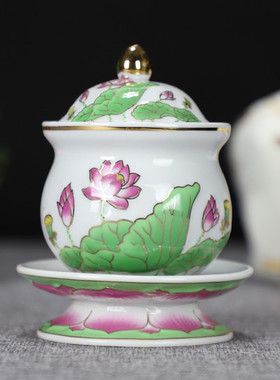 陶瓷浮雕莲花圣供水杯佛具