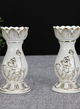 陶瓷莲花烛台蜡烛复古供佛佛具