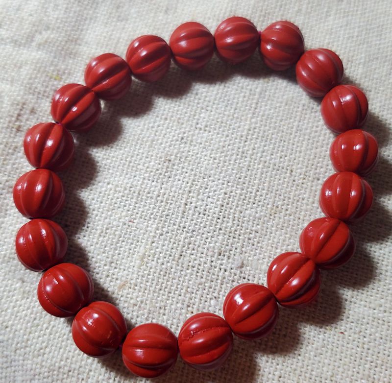 高品质朱砂圆珠鼓珠老形雕刻珠手串手链瓜珠9MM一条价格