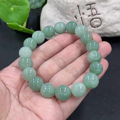翡翠天然A货绿底圆珠手串11-12MM