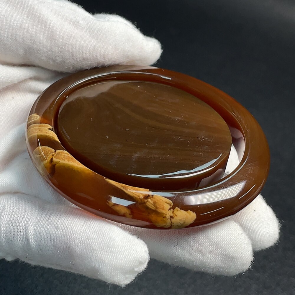 缅甸琥珀棕红珀飘蜜30.2克一套手镯贵妃镯圈口54.5*46.5MM