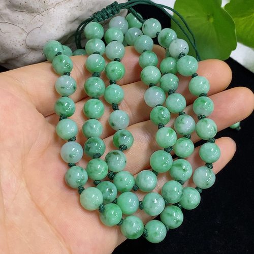 翡翠天然A货7.5MM项链吊坠链圆珠
