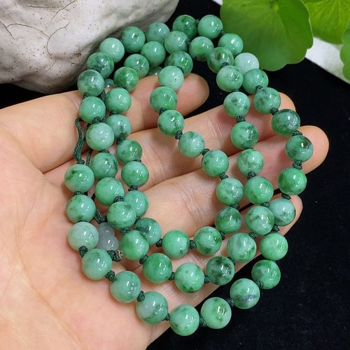 翡翠天然A货7.5MM项链吊坠链圆珠