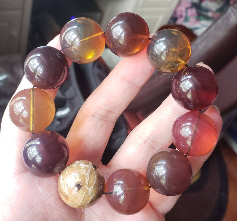 高配缅甸琥珀手串 多宝串圆珠蜜蜡根珀溶洞蜜 54.8克 20.5-21MM