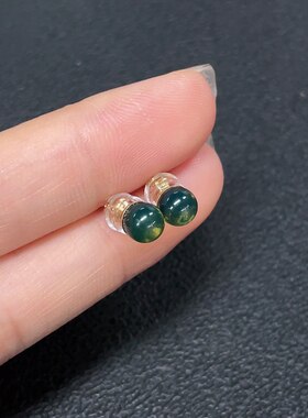 18K金镶嵌多米尼加蓝珀耳钉0.7克左右5.5MM