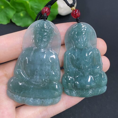 翡翠天然A货观音一对打包处理