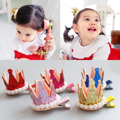 韩国发夹亮片儿童头饰珍珠皇冠