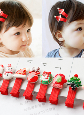 儿童发饰圣诞节宝宝发饰品圣诞女童小夹子迷你雪人圣诞树发夹批