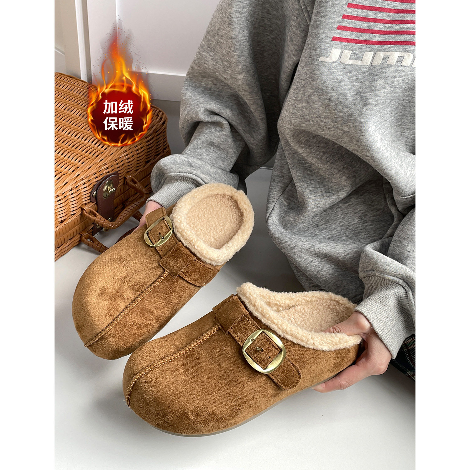 新品热卖豆豆鞋2025冬季新款百搭加绒一脚蹬休闲半拖棉鞋女勃肯鞋,童鞋/婴儿鞋/亲子鞋,凉鞋,淘宝优惠券,粉丝福利购,淘宝优惠卷