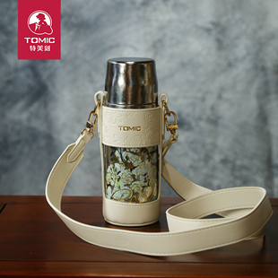 特美刻纯钛焖茶杯双层女士泡茶保温杯高端大容量钛杯玫瑰410ml