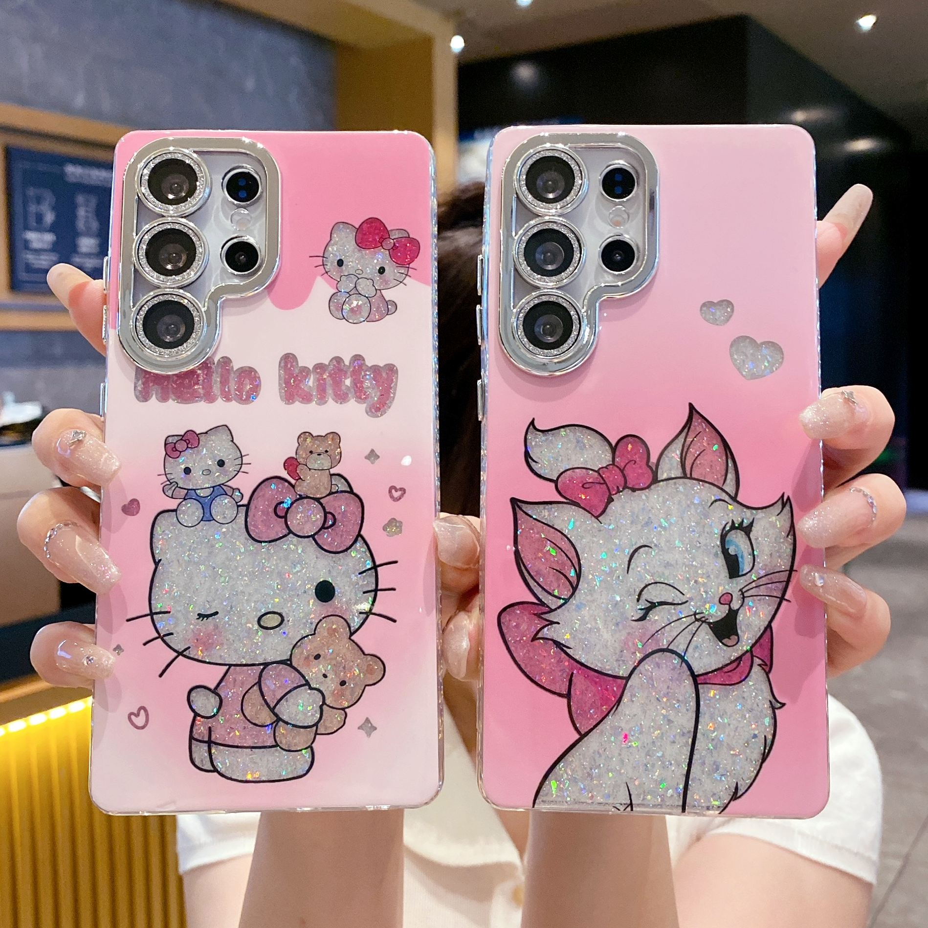 适用三星S25ultra手机壳S24闪粉S23ultra可爱卡通玛丽猫S22ultra防摔A56高级感带镜头膜保护套A55/36新款软边