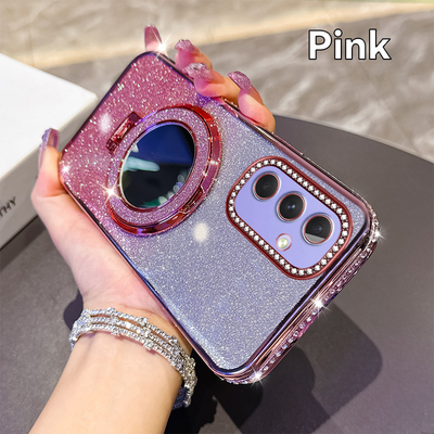 奢华水钻GalaxyA55手机壳女新款A56高级感补妆镜支架A54/53/52/51/50全包防摔A36/35/33软硅胶高档保护套32