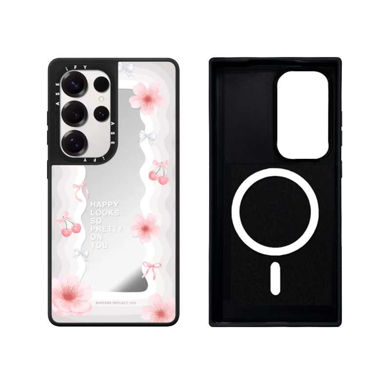 CASE适用三星黑框磁吸Magsafe镜面带侧字GalaxyS25+手机壳S24Ultral水波纹明星同款防摔保护套23plus男女外壳