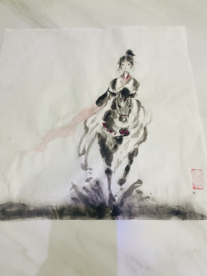 国风水墨人物 纯手工制作 毛笔画 骑马少年 以梦为马不负韶华
