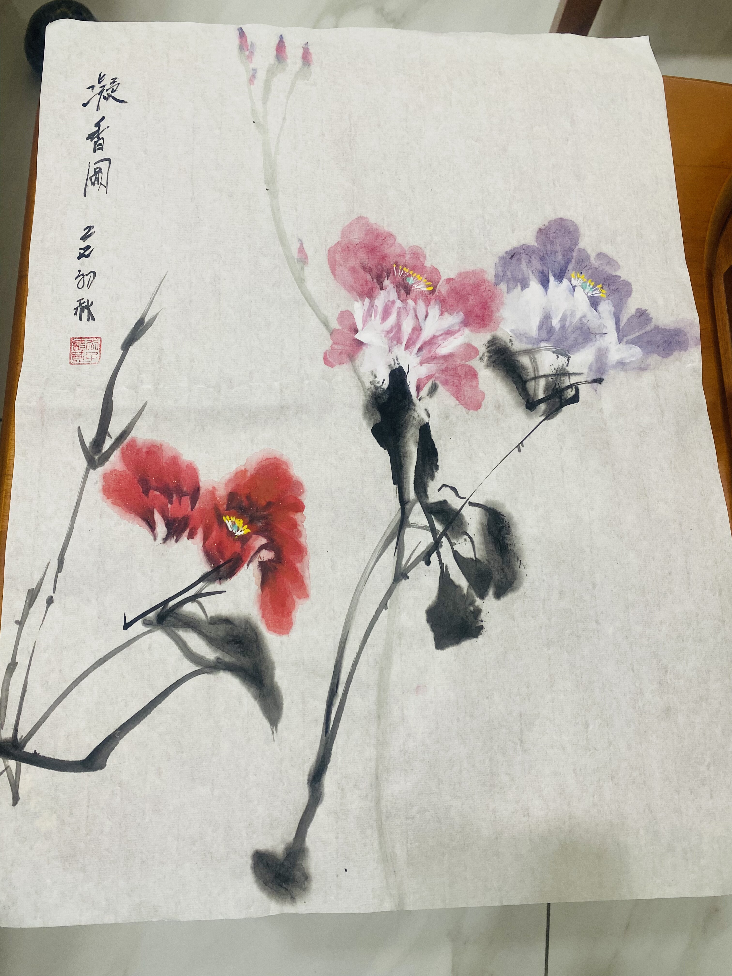 纯手绘国画水墨画装饰画客厅书房装饰画水墨画富贵天香牡丹花开图片