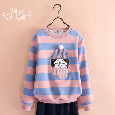 加绒女童卫衣中大童冬季打底衫10女孩加厚上衣12秋装15岁新款2018