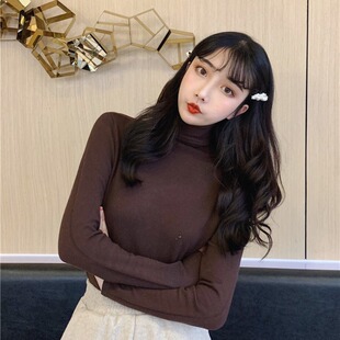 复古果绿粉紫燕麦色深咖色堆堆高领长袖毛衣显瘦针织打底衫女秋冬