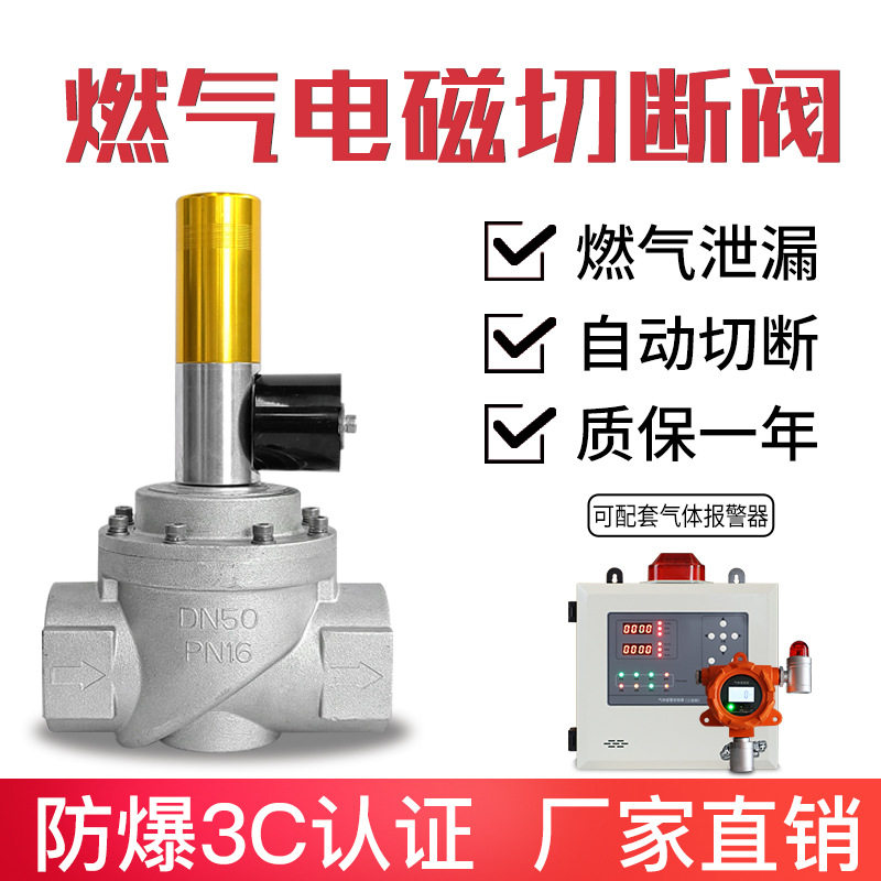 工业商用燃气紧急切断电磁阀联动报警器锅炉煤气天然气管道防爆阀